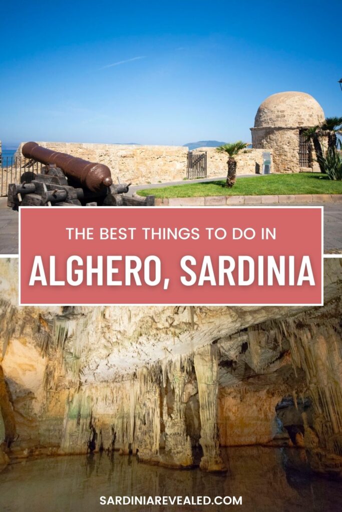 Pinterest image with two photos from Alghero and a caption reading "The best things to do in Alghero, Sardinia".